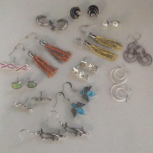 Lot Of 13 Women's Costume Earrings Vintage Though Modern Silver Tone
